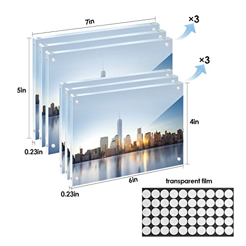 Wisimmall Acrylic Picture Frame, 5X7 & 4X6 Magnetic Acrylic Picture Photo Frame Clear Frame Double Sided Free Standing Magnetic Acrylic Photo Frame Transparent Desktop Frame (6 Pack) #TOP5