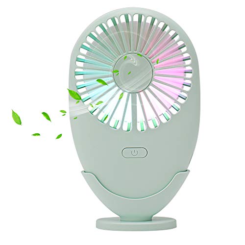 FrideMok Mini Ventilador Portátil, Ventiladores de Mano Eléctrico Ventilador de Viaje USB Recargable de Bolsillo con Luces de Colores para el hogar/Oficina/Dormitorio/al Aire Libre(Verde)