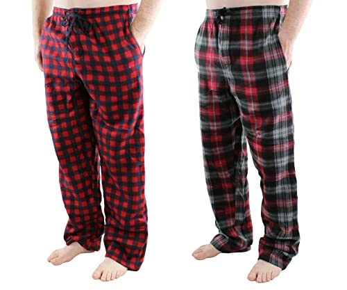 Comfy Lifestyle Men's Pajama Pants, Lightweight Soft Fleece Plaid Casual Sleep Lounge Bottoms with Pockets
