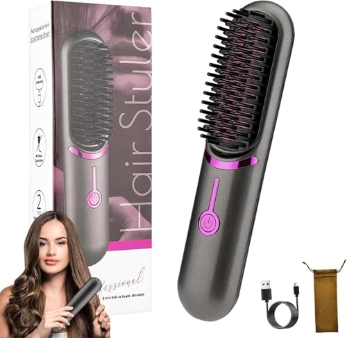 Brosse à lisser les cheveux en céramique antibrûlure et mini lisseur USB portable