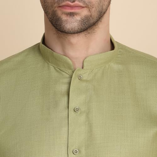 Image of KRAFT INDIA Men's Cotton Solid Kurta With Drawstring Pyjama Set