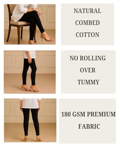 Image of Amazon Brand - Anarva Women's Super Cotton Combed Slim Fit Elastane Stretch Comfort Ankle Length Leggings with Ultrasoft Waistband