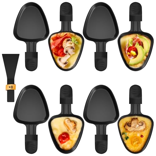 Zalava Lot de 8 Poêlon Raclette Triangle Anti-adhésif, Coupelle Raclette Triangulaire avec Poignée Colorée Anti-brûlure pour Fromage Fondu, Oeuf Frit, 4...