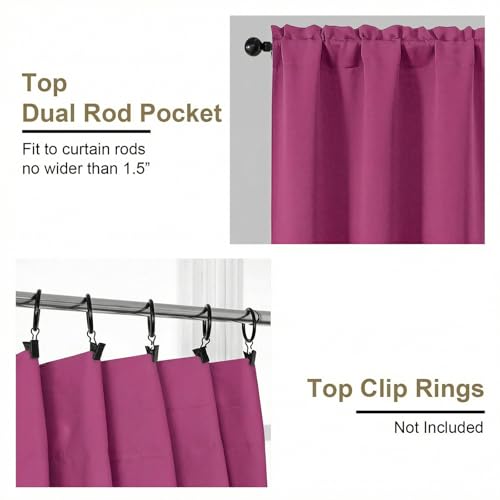 Image of Hot Pink Blackout Curtains for Bedroom 72 Inch Length 2 Panels Set, Thermal Insulated Curtains for Living Room Nursery, Energy Saving Window Drapes for Patio French Door Front Door, 2x40Wx72L