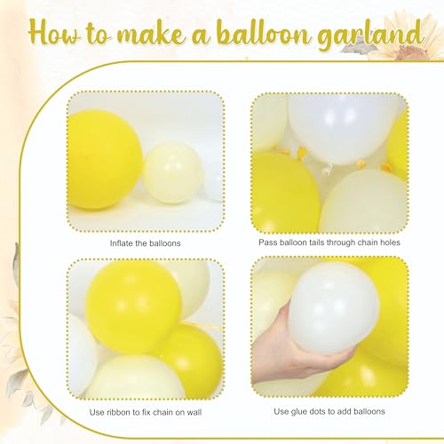 Image of Yellow and White Balloon Garland Kit, 47 Pieces, Party Decoration Set with Floral Accents, 250 cm Arch Design