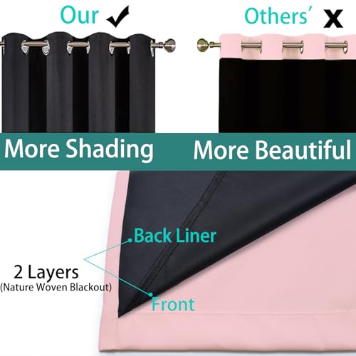 Image of Yakamok Pink Blackout Curtains 84 Inches Long for Bedroom 52 inch Wide 1 Panel | Blackout Curtain Panels for Bedroom, 2 Thick Layers Grommet Top Thermal Insulated Drapes with Black Liner for Living Room