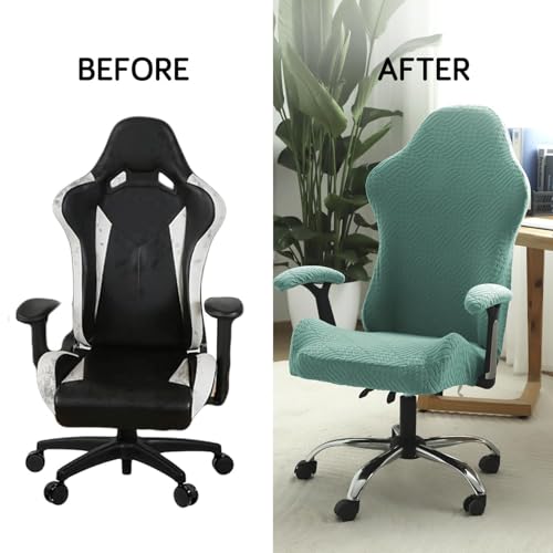 Image of HOKIPO Gaming Chair Cover Elastic Jacquard Computer Rotating Chair Seat Covers Slipcover, Green (NEW2-AR-5366-GR)