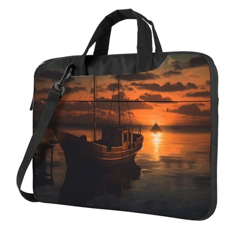 Housse ordinateur portable antichoc avec bandoulière motif bateau crépuscule
