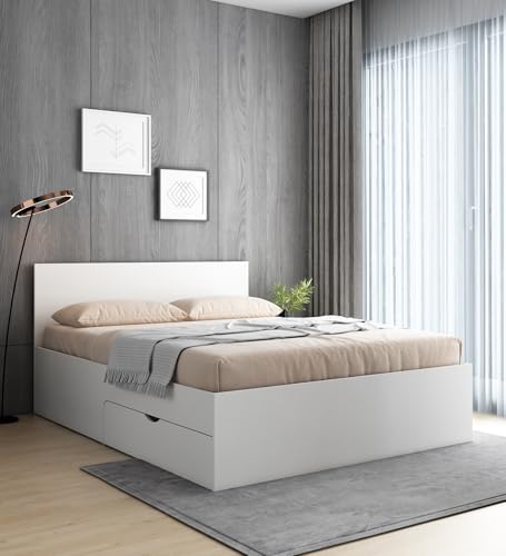 Image of Bridon King Size Drawer Bed, Engineered Wood, Frosty White Finish | Storage & Durability | Knock-Down Delivery