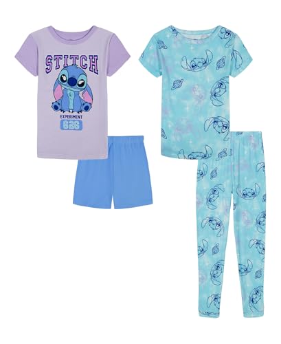 Disney Girls 4-Piece Snug-fit Cotton Matching Pajama Set Short-Sleeve Soft & Cute for Kids STITCH 626 8