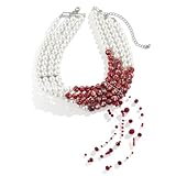 【Materiales de alta calidad】 Nuestro collier perles sang está hecho de perlas de imitación de alta calidad en un color rojo especial, creando un impresionante efecto de goteo de sangre.