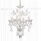 LaLuLa Mini Crystal Chandelier Acrylic 4-Light Modern Chandelier Light Fixture Distressed White Meta