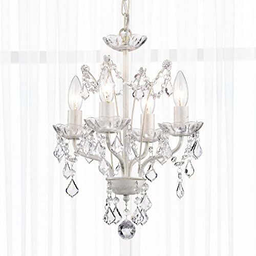 Lalula Mini Crystal Chandelier Acrylic 4-Light Modern Chandelier Light Fixture Distressed White Metal Chandelier For Dinning Room Bedroom #TOP21