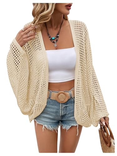 Image of Verdusa Women's Oversized Summer Cardigan Lightweight Sweater Crochet Knit Beach Cover Up Spring Vacation Outfits