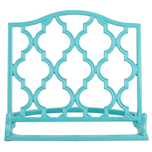 Home Basics Cast Iron Moroccan Lattice Cookbook Stand Holder, 10.5 X 5.5 X 9 Inches (Turquoise) #TOP1