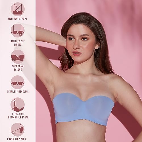 Image of NYKD NYB027 Cotton Padded Wired Multiway Strapless Bra Anti Slip Seamless Bonded Neckline Detachable Straps (Plus
