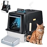 最安!猫 トイレ 消臭機能付き 大型 深型 猫砂盆 ステンレス 自動空気清浄機能付き 赤外線センサー搭載 静音設計 漏れ防止、べたつかず、清掃しやすい