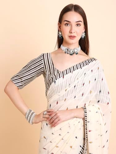 Women's Chiffon Ikat Printed Saree With Unstitched Blouse Piece_A15628