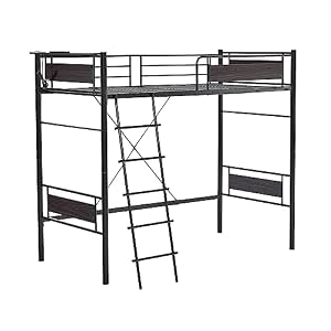 CSSMCOMP(売店)システムベットロフトベッド宮シングルコンセント付き耐荷重150kg高さ180cm北欧風子供ベッド大人ベッド一人暮らし子供部屋スチール耐震ベッドパイプベッド, ブラック