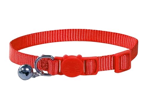 Vibrant Soft Nylon Kitten/Cat Collar with Bell and Safety Release Buckle (Red) - Image 2