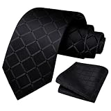 URAQT Corbata a Cuadros Hombre, Conjunto de Corbata y Pañuelo 2 en 1, Corbata Negra de 8 CM y 24 * 24 CM Plaza de Bolsillocon Elegante Plaid para Regalo Hombres Negocios Formales de Boda