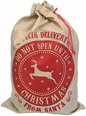 Sparkling Christmas Sacks. 2-Pack 35X52CM Medium Christmas Sacks. Christmas Hessian Drawstring Goody Gift Bags.