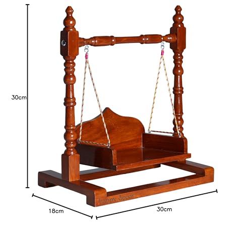 Image of Premium Polished Sheesham Wooden Laddu Gopal Jhula, Thakurji, for Bal Gopal Idol, Shri Krishna Swing Kanhaji, (Size:- 15 X14 X7 Inch, Seat Size :- (10 X7) 5 to 6 No Gopal Ji.)