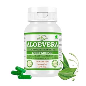 Aloevera (Ghritkuamri) Capsules | 500 mg. – 10:1 Potent Extract | Ayurvedic Herbal Supplement | 60 Vegan Capsules for Men & Women (Pack of 1 Bottle)
