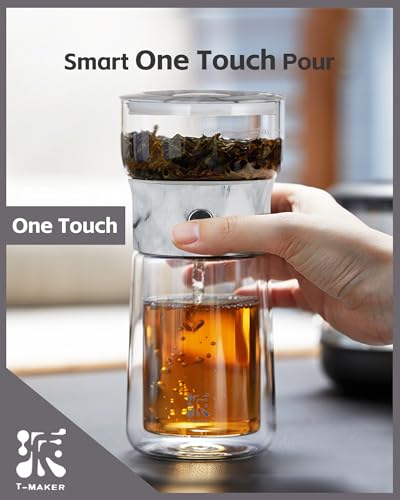 Image of ZENS Modern One Touch Tea Maker, Glass Teapot with Infuser for Loose Leaf Tea Diffusers, Mess-Free Smart Pouring with Insulated Mug and Portable Tea Kits for Tea Lover Gifts