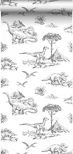 ESTAhome papier peint dinosaures noir et blanc - 139269 - 0,53 x 10,05 m Cover