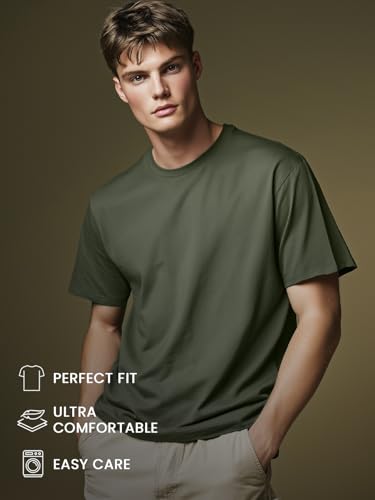 Image of NOBERO 100% Cotton T Shirts for Men Stylish | Regular Fit | Solid T Shirts for Men 180 GSM Combed Cotton | Round Neck Half Sleeve