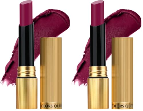 Image of Colors Queen Hold Up Full Day Non-Transfer Matte Lipstick | Long Lasting and Weightless Formula | Intense Color Pay Off | Waterproof Lipstick for Women (106 - Rich Mehroon, 4g) (Pack of 2)