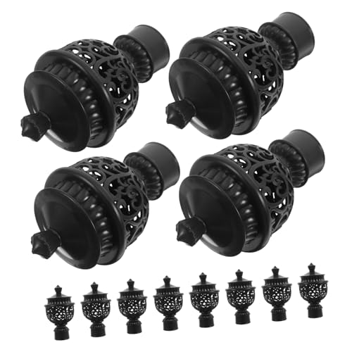 PRETYZOOM 12pcs Hollow Curtain Rod Finials Black Plastic Decorative Ends