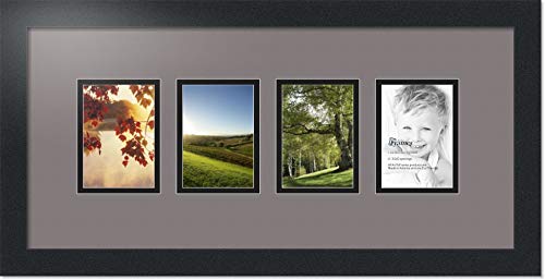 ArtToFrames Collage Photo Frame Double Mat with 4-3.5x5 Openings with Satin Black Frame and Pewter mat.