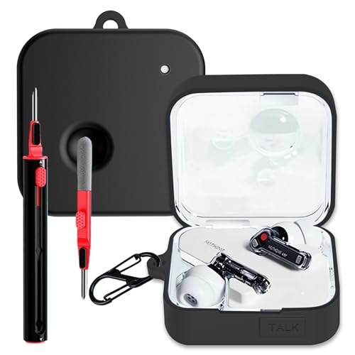 FDHYFGDY Coque pour Nothing Ear (3), Coque de Protection en Silicone Compatible avec Nothing Ear 3, Antichoc, Ultra-Mince, Protection Intégrale, avec Tige de Nettoyage et Mousqueton - Noir