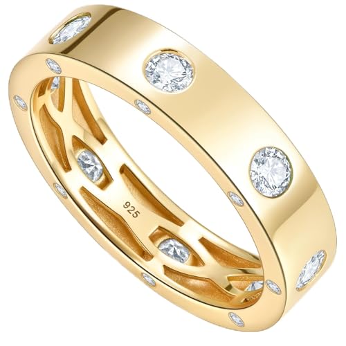 LEONIDS Moissanite Rings for Women - 925 Sterling Silver 14K Plated Gold Rings for Women Non Tarnish D Color VVS1 Clarity Eternity Promise Band Engagement Wedding Birthday Jewelry Gifts for Her Size 6