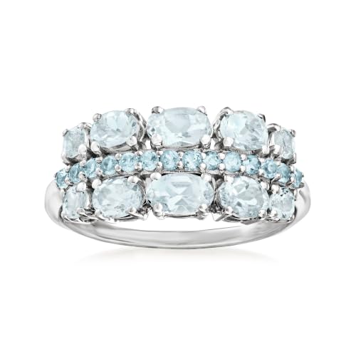 Ross-Simons 1.00 ct. t.w. Aquamarine and .20 ct. t.w. Swiss Blue Topaz Ring in Sterling Silver. Size 7