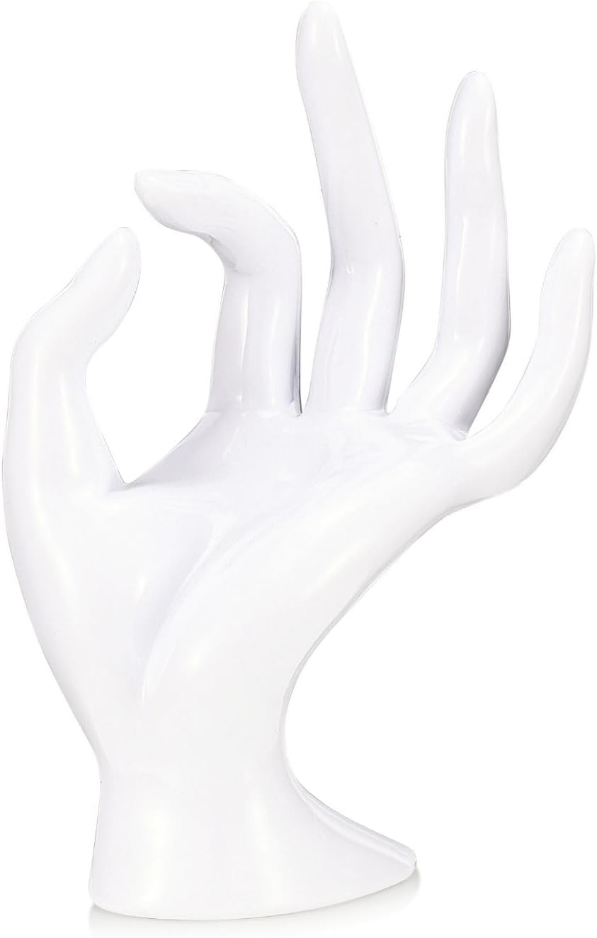 Flexzion Hand Jewelry Holder for Bracelet, Watch, Ring - Female Mannequin Arm Form Model Stand Display, White Polyresin