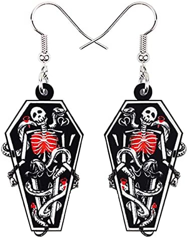 NEWEI Acrylic Halloween Floral Skull Earrings Drop Dangle Big Long Fashion Jewelry for Women Girls Gift Charms