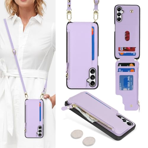 Cavor for Samsung Galaxy A05S Phone Case Wallet for Women, Galaxy A05S Crossbody Case with Strap,Leather Zipper Pocket Card Holder Cover-Purple