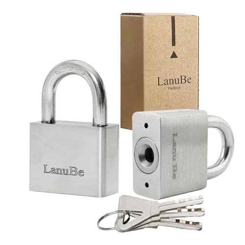 Image of LanuBe 304 Stainless Steel keyed Alike Marine Small Padlocks for Outdoor use, 1-9 /16 inch Wide Body, Stainless Steel Body, Normal Shackle, Pack of 1