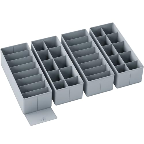 Yucch Schubladen Organizer 4er Set kompatibel mit IKEA MALM Kommode faltbare Stoffboxen mit Fächern und verstärktem Boden ideal für Unterwäsche Socken & Babykleidung (Grau)