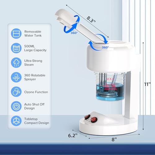 Image of Portable Facial Steamer with Removable Water Cup, UV Ozone Nano Ionic Face Steamer for Facial Deep Cleaning, Unclogs Pores, Hydrating and Sinus Relief for Women Men Home SPA, Warm Mist