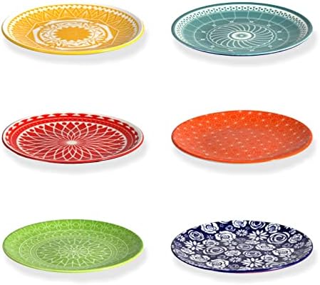 Annovero Small Mini Dessert Plates - Dinnerware for Dessert, Pie, Cake, Cute and Colorful Stoneware Dishes for Kitchen, Microwave and Oven Safe, 6 Inch Diameter, Set of 6