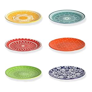 Annovero Saucers – Mini Dessert Plates for Serving Small Cake, Pie, Tea, Snack, Bread, Colorful Dinnerware Dishes, Cute, Decorative, Microwavable, 6 Inch Diameter, Set of 6