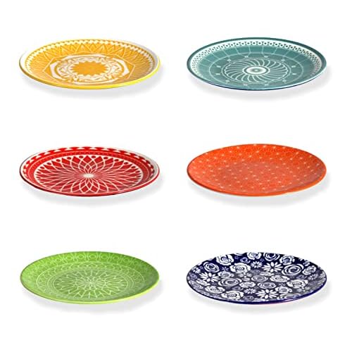 Annovero Saucers – Mini Dessert Plates for Serving Small Cake, Pie, Tea, Snack, Bread, Colorful Dinnerware Dishes, Cute, Decorative, Microwavable, 6 Inch Diameter, Set of 6