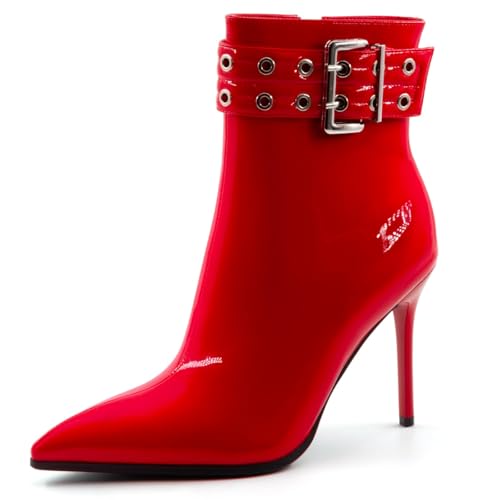 MISSMILLER Womens High Heel Ankle Boots Sexy Pointed Toe Slip-on Stiletto Boot with Zipper 4 Inch Heels