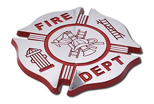Image of Elektroplate Fire Department Cross Firefighter OEM Chrome and Red Emblem for Cars, Trucks, and All Auto | Universal Fit at 2.75 inch x 2.75 inch | Weatherproof