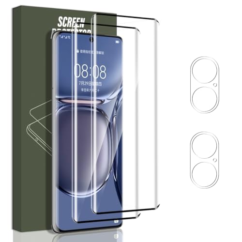 Jewloofa Protector de Pantalla Compatible con Huawei P50 Pro Cristal Templado [2 Piezas] y Protector de Lente cámara [2 Piezas], 9H Dureza, Vidrio Templado para Huawei P50 Pro