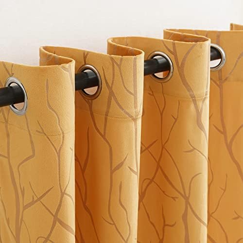 EMEMA Orange Velvet Curtains Branch Pattern 54 Inch drop Curtain Pair Eyelet Room Drapes for Living Room Kids Bedroom Nursery 46" W x 54" L 117x137 cm 2 Panels